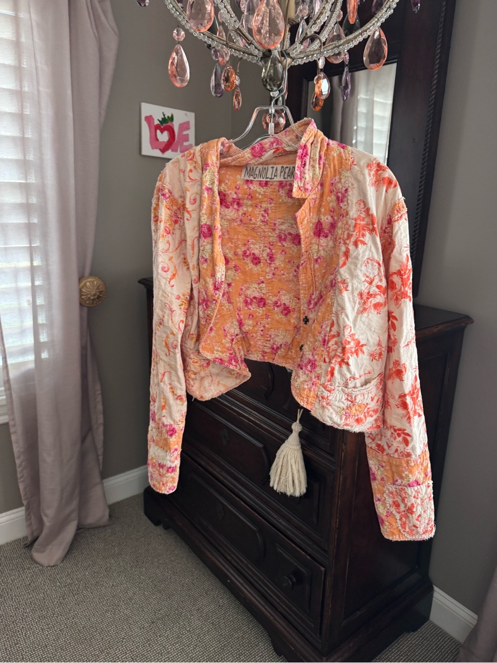 Floral Quilted Cropped Jacket in Cream and Coral - Picture 2 of 2